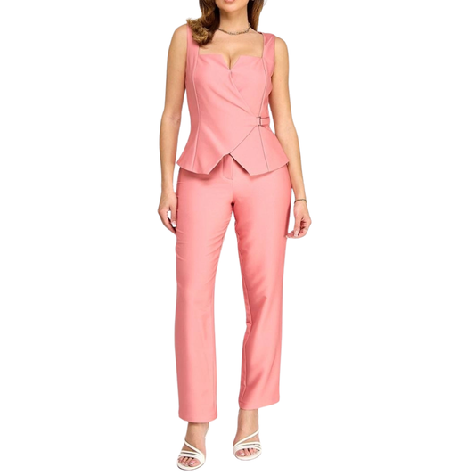 SET PANTALÓN Y BLUSA ASIMÉTRICA ROSA