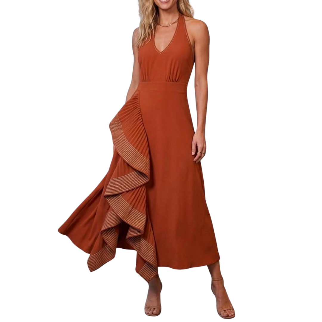 VESTIDO MIDI CAFE CON OLAN