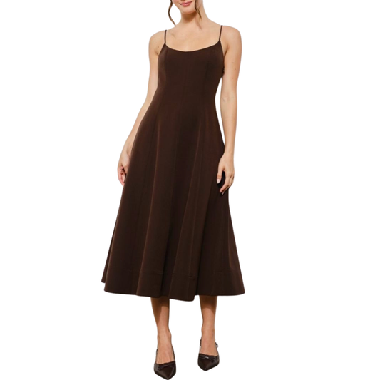VESTIDO MIDI TIRANTES CAFÉ