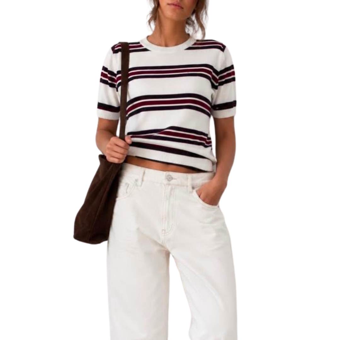 BLUSA TEJIDO DE PUNTO RAYAS BLANCAS CON VINO