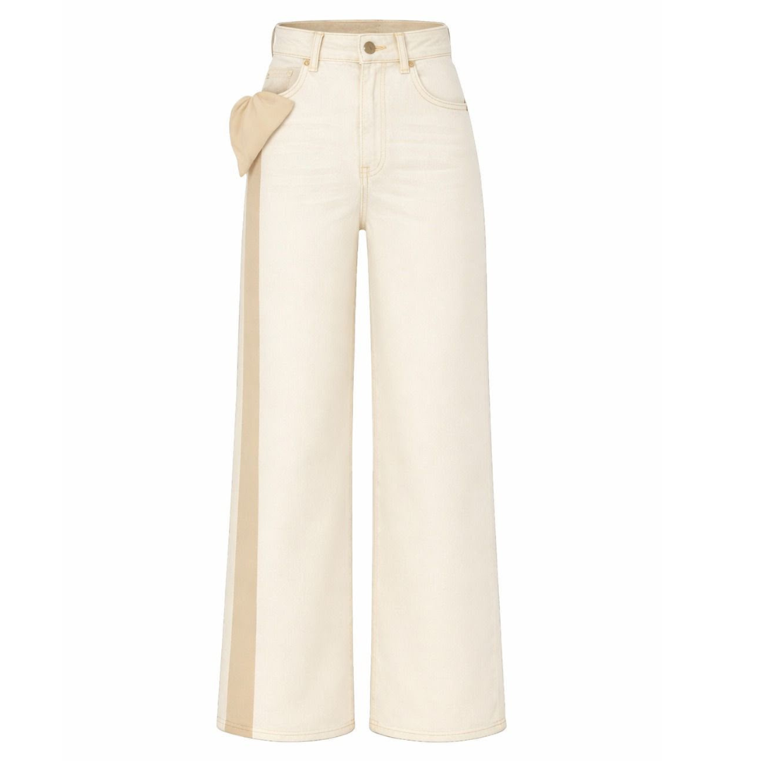 PANTALON DENIM BEIGE CON MOÑO DE LADO