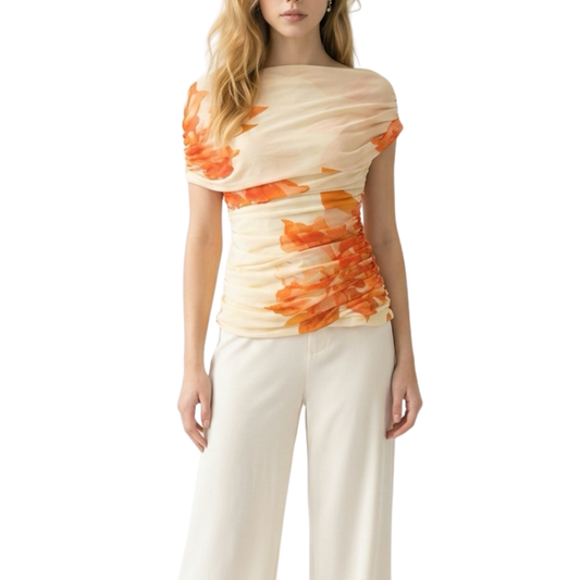 BLUSA FLOWERS MESH NARANJA