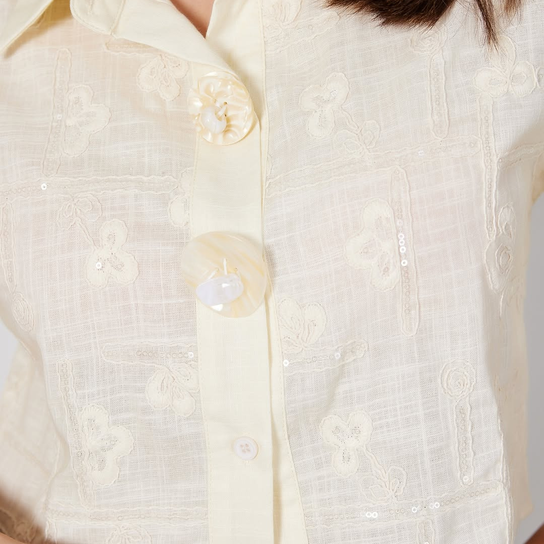 BLUSA AMARILLA BORDADO BOTONES DE PIEDRA
