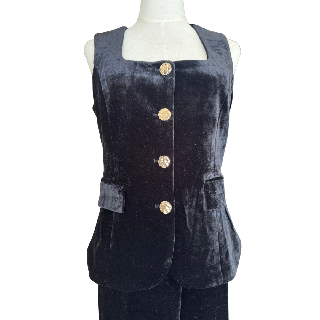 SET TERCIOPELO BOTONES DORADOS NEGRO