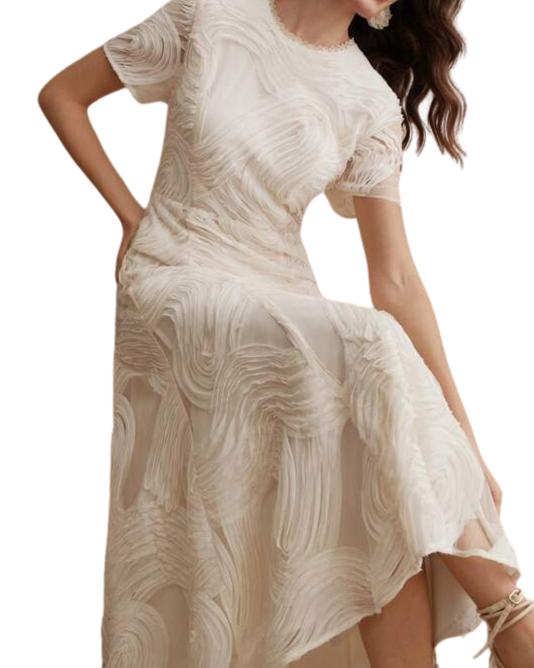 VESTIDO MIDI CON FLORES BEIGE