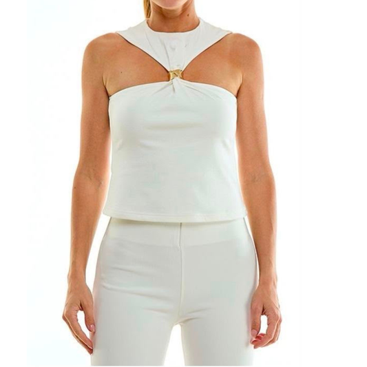BLUSA HALTER BLANCA CON DETALLE