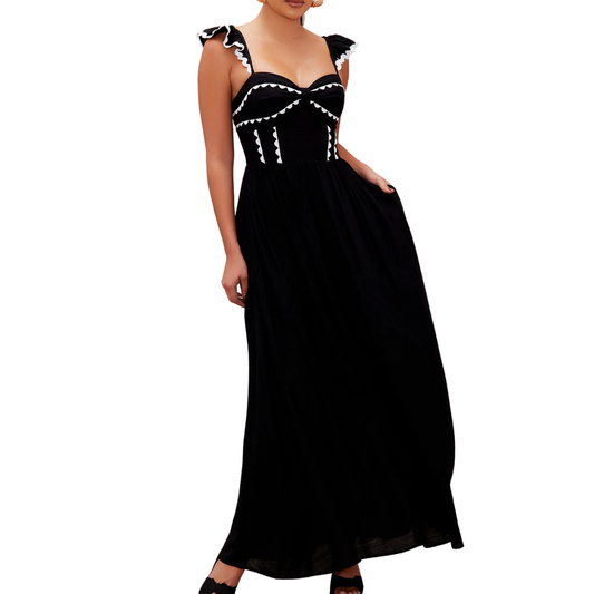 VESTIDO MIDI NEGRO CON BLANCO