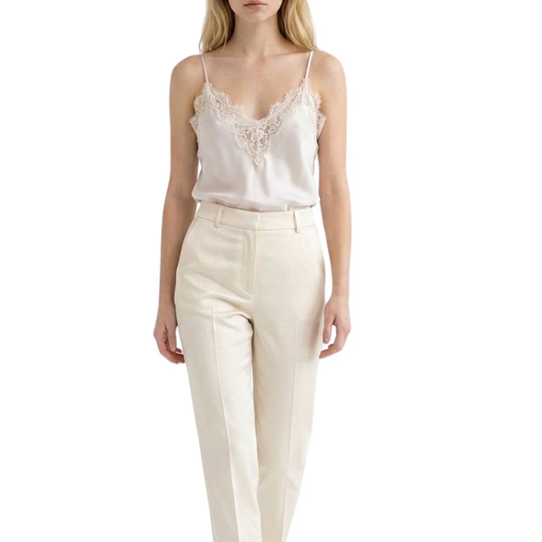 BLUSA SATINADA DE TIRANTES CON ENCAJE