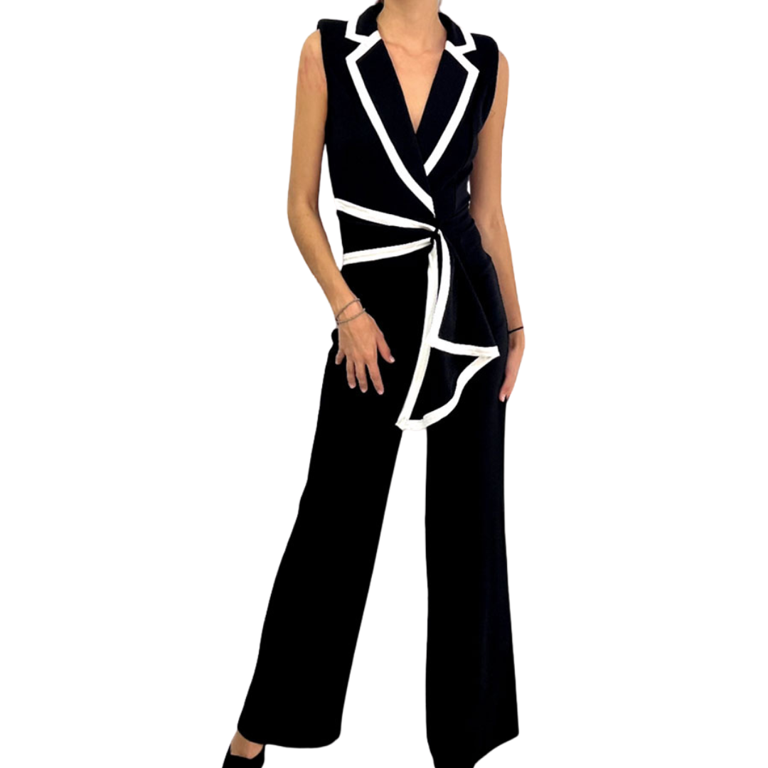 JUMPSUIT NEGRO CON DELINEADO BLANCO