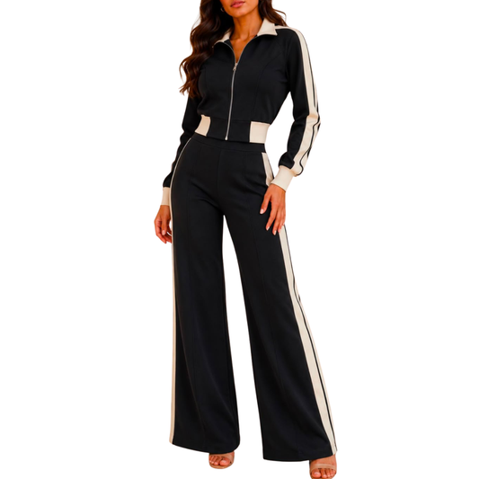 SET PANTS Y CHAQUETA NEGRA CON BEIGE