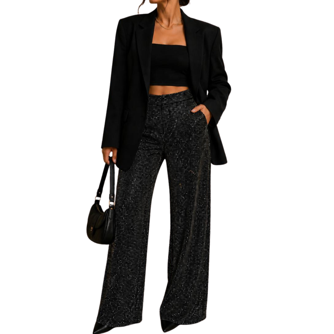 PANTALON NEGRO CON BRILLOS