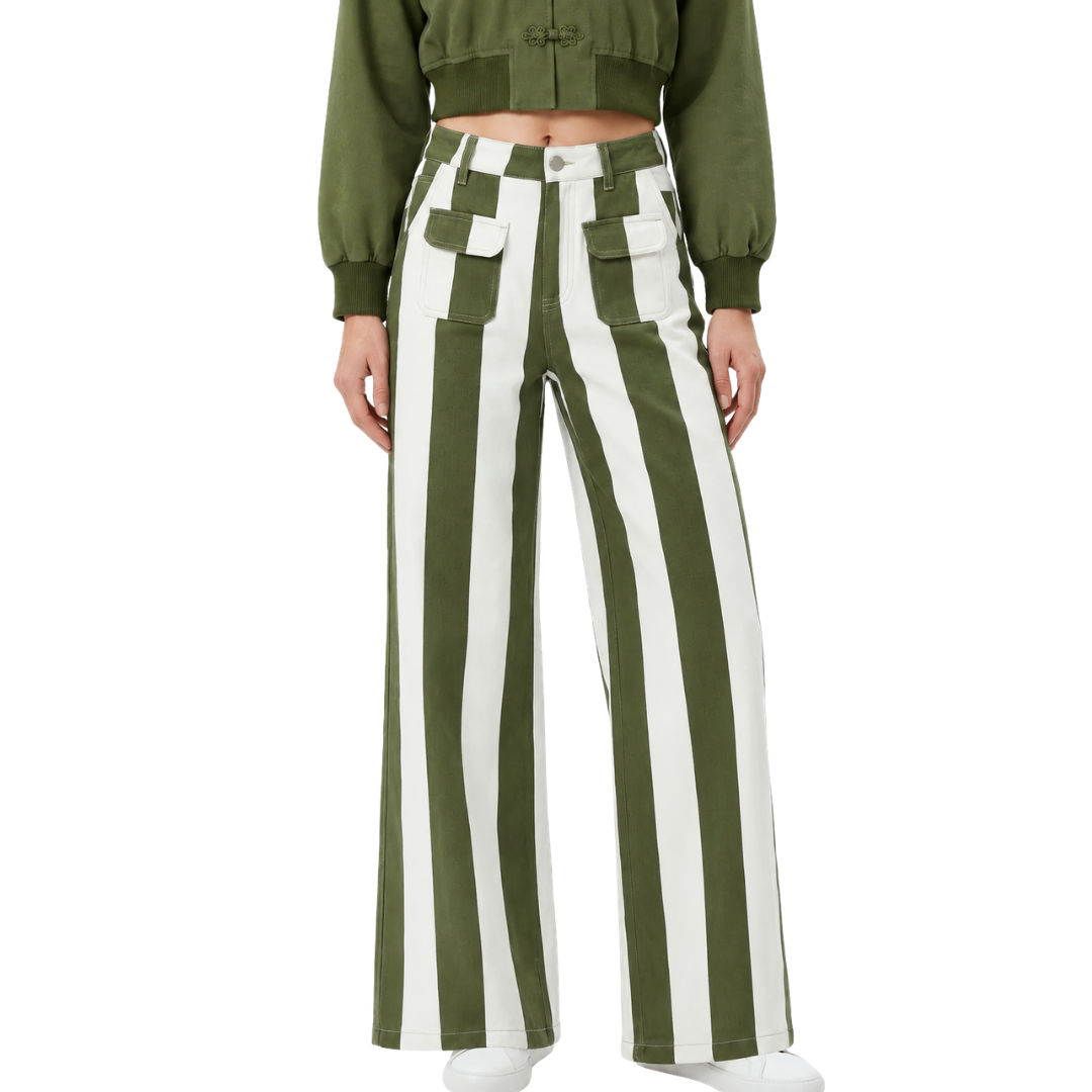 PANTALON RAYAS VERDE CON BLANCO