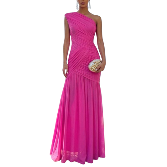 VESTIDO LARGO MESH UN HOMBRO FIUSHA