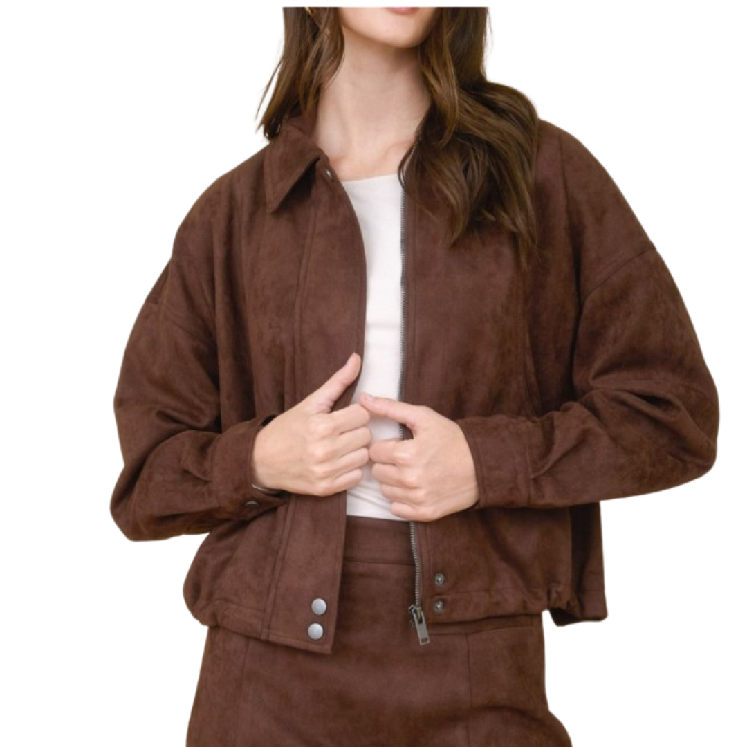 SET CAFÉ  DE GAMUSA CHAQUETA Y FALDA