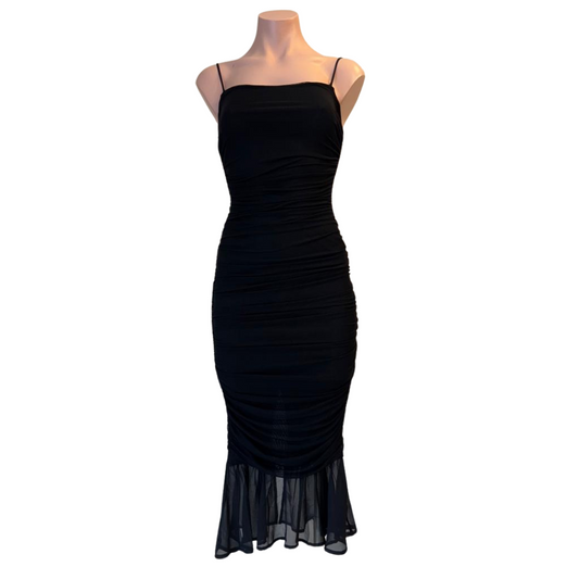 VESTIDO MIDI CORRUGADO NEGRO