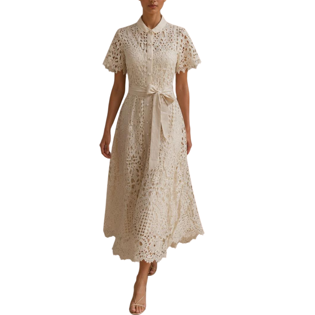 VESTIDO ENCAJE BEIGE MIDI