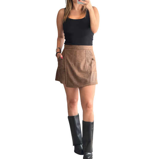 FALDA SHORT CAFE BOTONES DORADOS