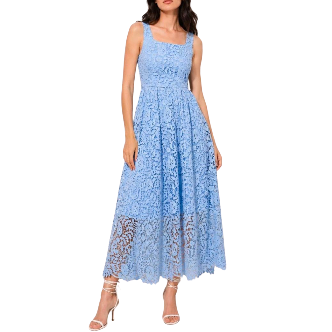 VESTIDO MIDI ENCAJE CELESTE