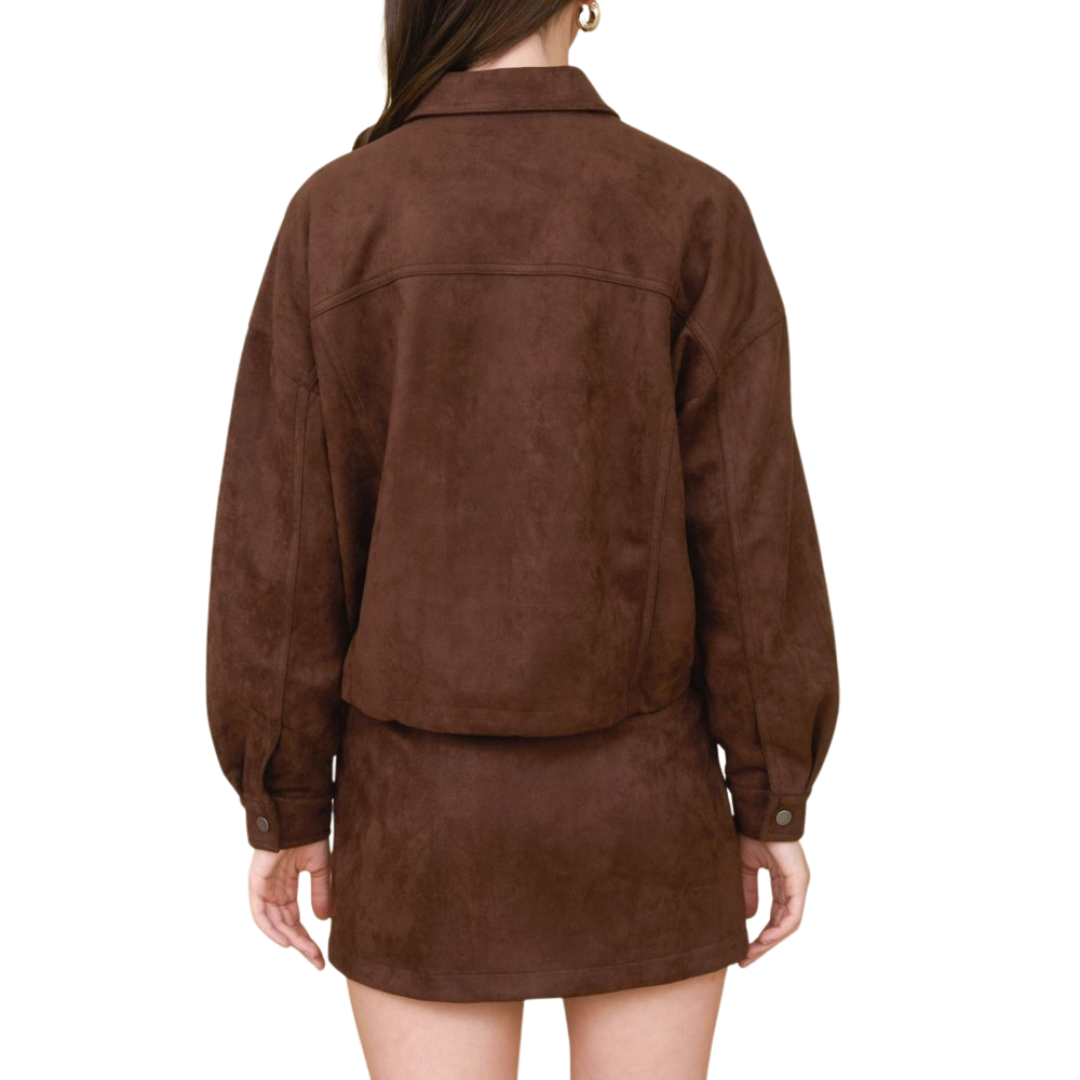 SET CAFÉ  DE GAMUSA CHAQUETA Y FALDA