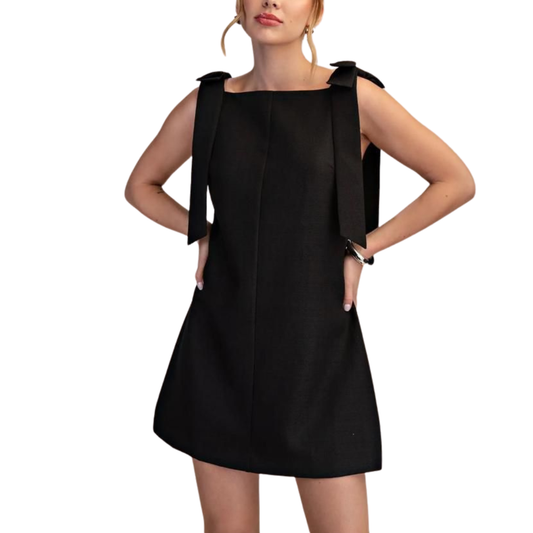 VESTIDO CORTO NEGRO CON MOÑOS