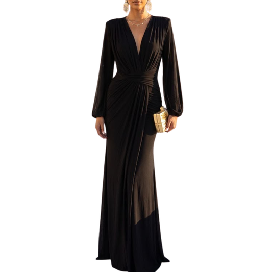 VESTIDO LARGO MESH MANGA LARGA NEGRO