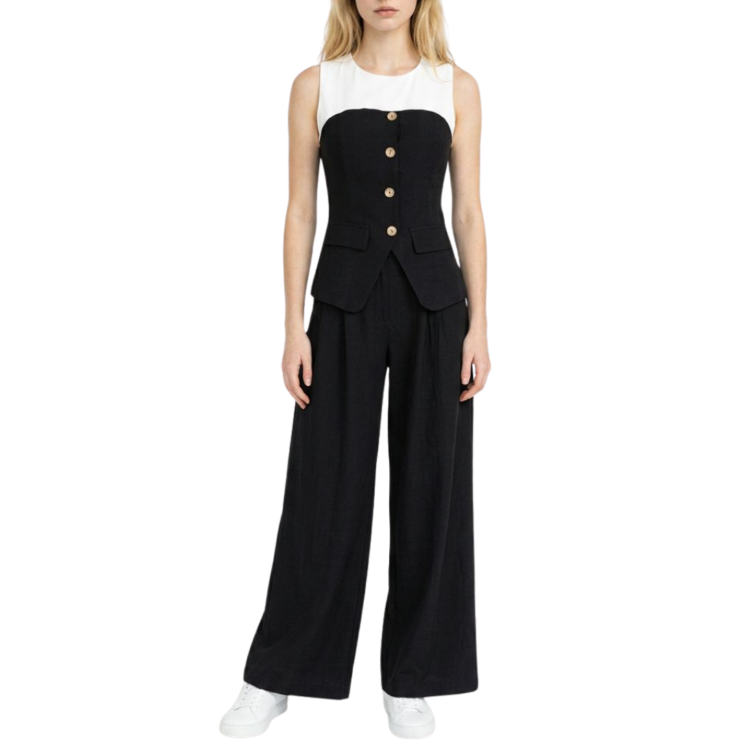 SET PANTALÓN Y BLUSA NEGRO CON BLANCO