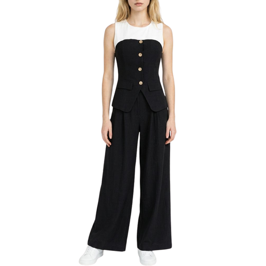 SET PANTALÓN Y BLUSA NEGRO CON BLANCO