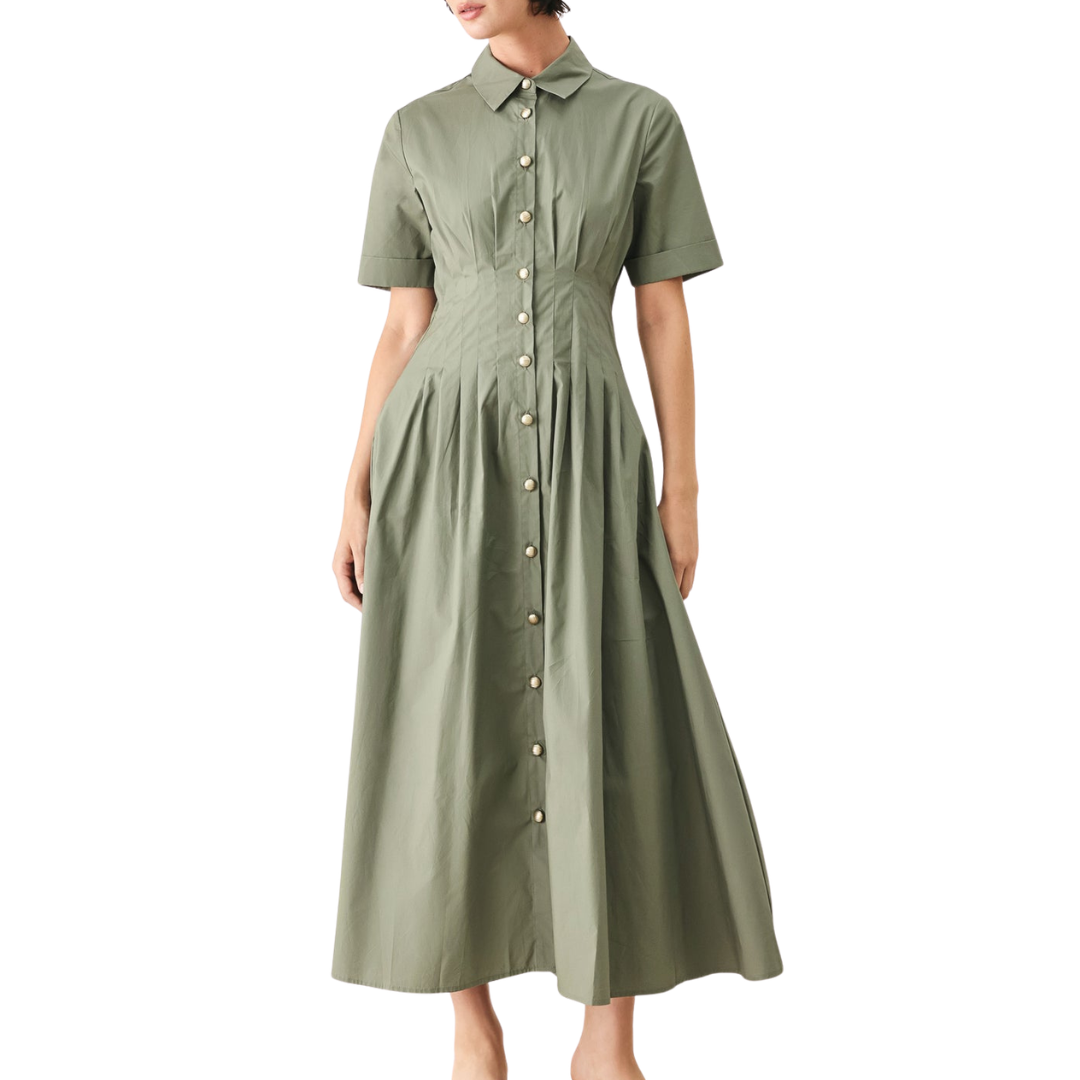 VESTIDO MIDI CON BOTONES VERDE OLIVO
