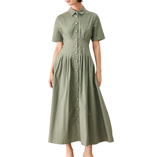 VESTIDO MIDI CON BOTONES VERDE OLIVO