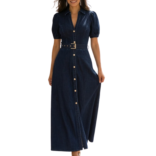 VESTIDO DENIM BOTONES DORADOS