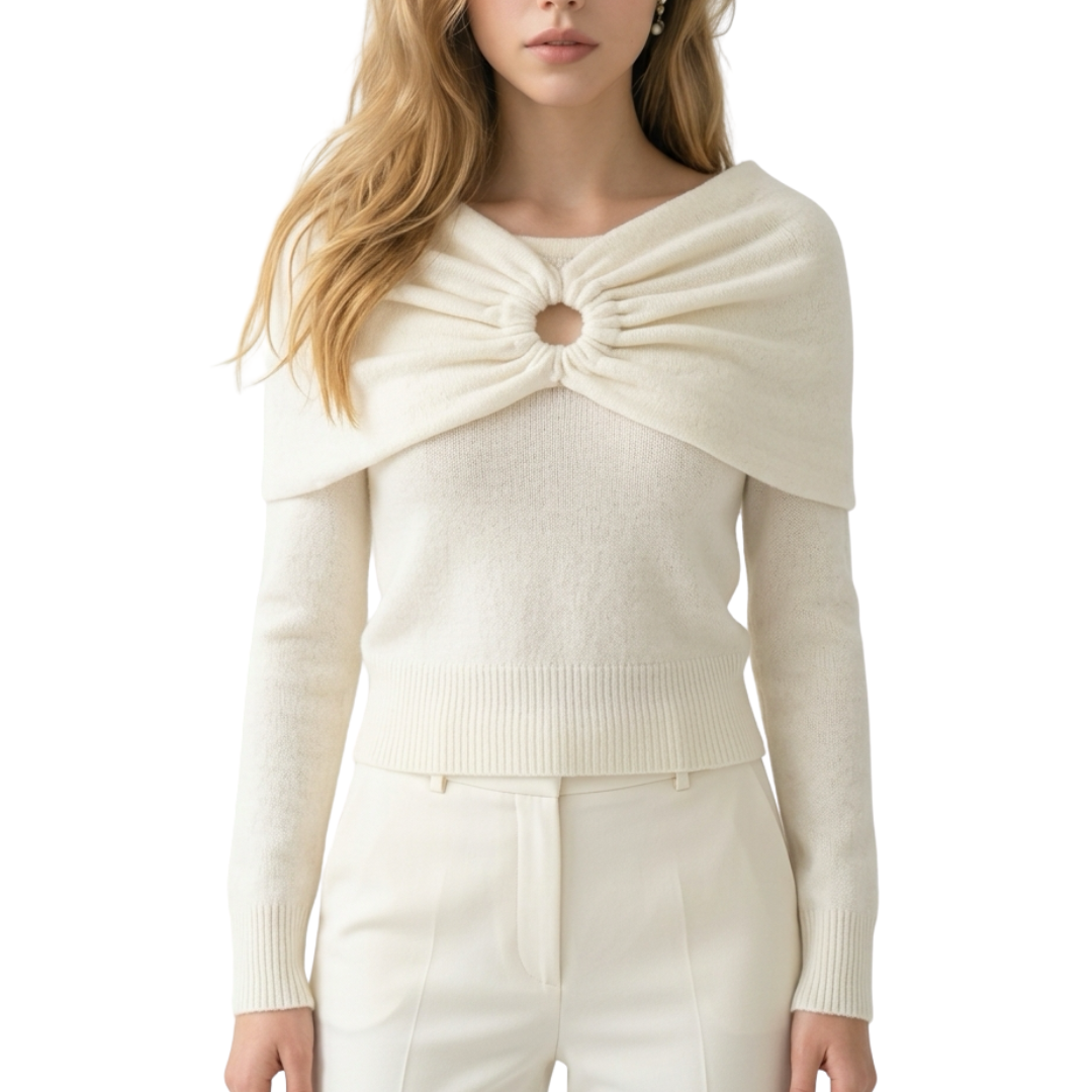 BLUSA DE SUETER MANGA LARGA HOMBROS CAIDOS BEIGE