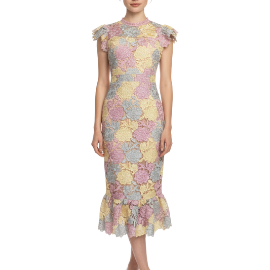 VESTIDO MIDI ENCAJE TONOS PASTEL