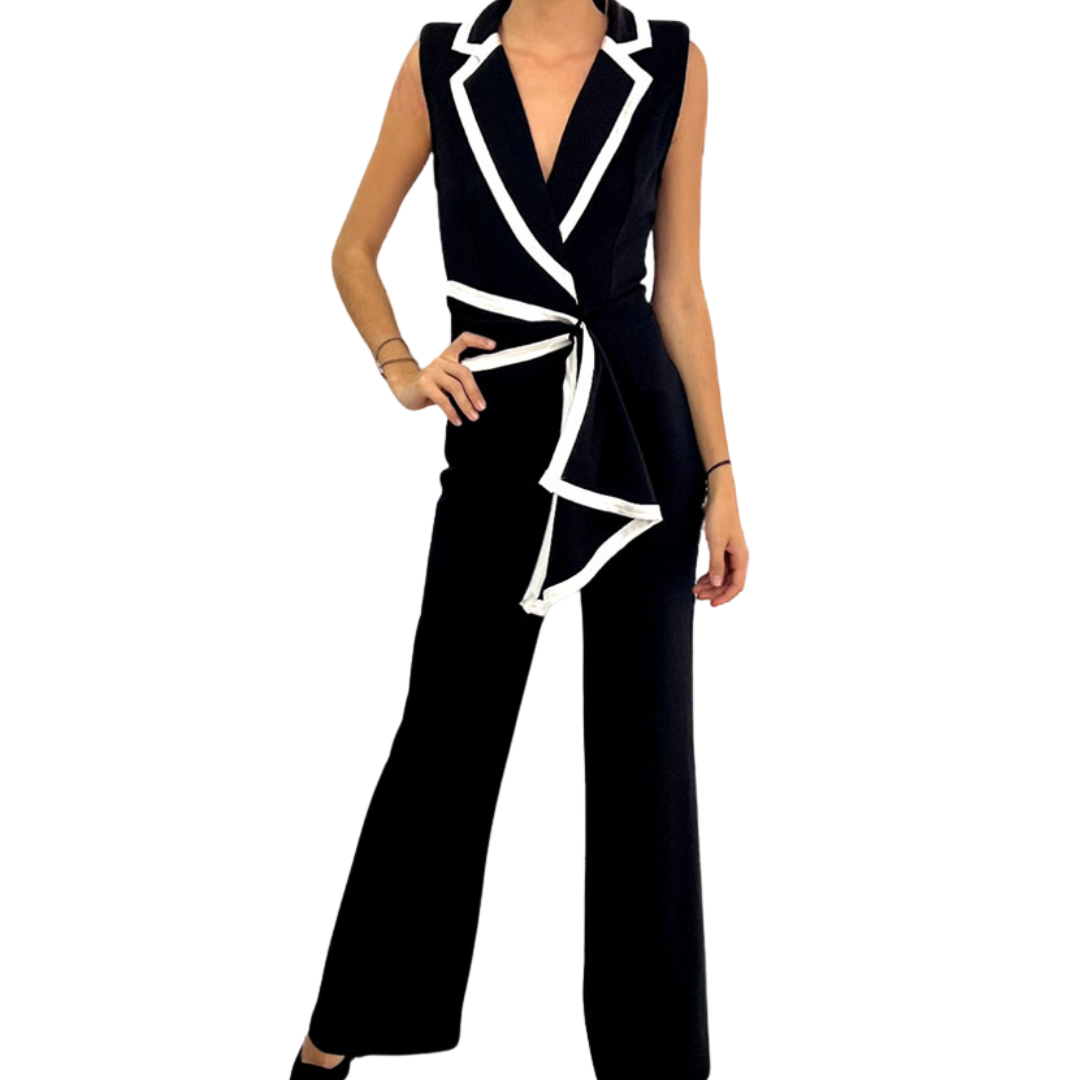 JUMPSUIT NEGRO CON DELINEADO BLANCO