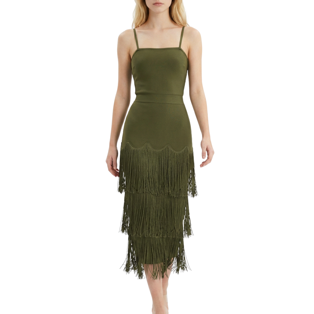 SET TOP Y FALDA CON FLECOS VERDE
