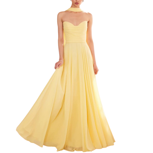 VESTIDO LARGO AMARILLO STRAPPLES CON ESTOLA