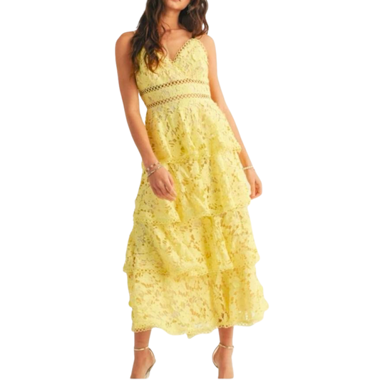 VESTIDO MIDI ENCAJE AMARILLO