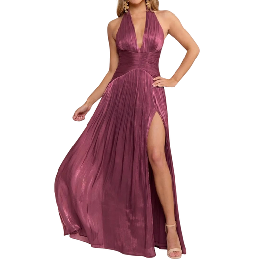 VESTIDO LARGO HALTER DRAPEADO FIUSHA