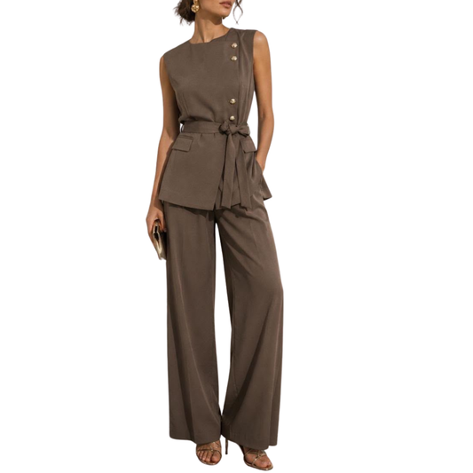 SET PANTALON Y BLUSA ASIMETRICA CAFE