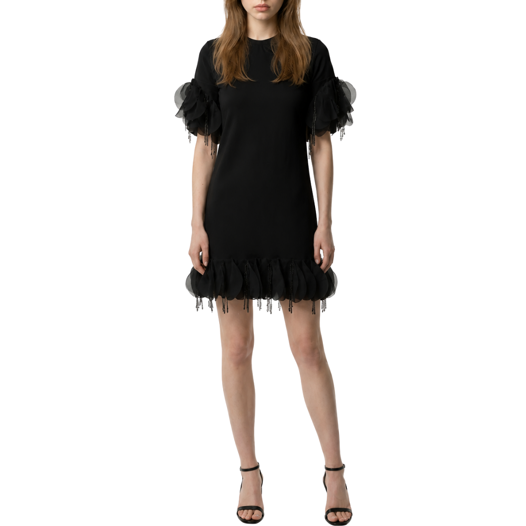VESTIDO CORTO NEGRO CON APLICACIONES