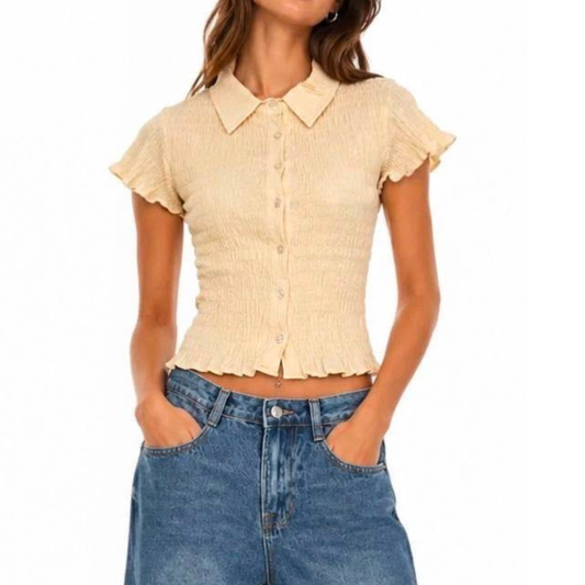 BLUSA TIPO CAMISA MANGA CORTA BEIGE