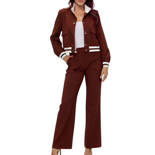 SET CHAQUETA Y PANTALÓN CAFÉ