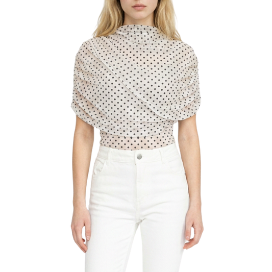 BLUSA POLKA DOTTED DE MESH BLANCA