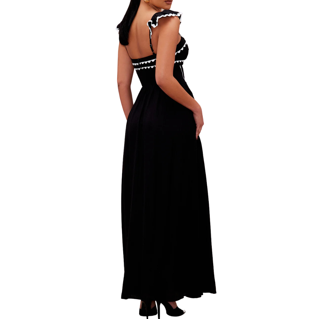 VESTIDO MIDI NEGRO CON BLANCO