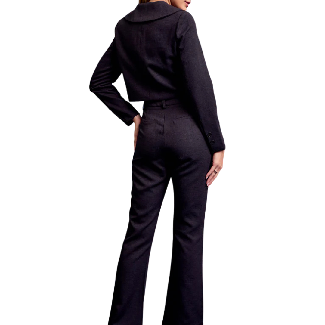SET GRIS PANTALÓN Y BLAZER CON MOÑOS