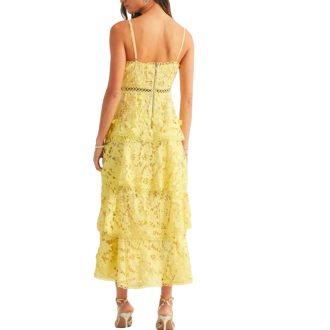 VESTIDO MIDI ENCAJE AMARILLO