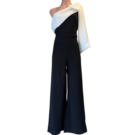 JUMPSUIT NEGRO CON MOÑO BLANCO