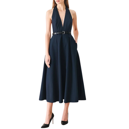VESTIDO MIDI AZUL MARINO SIN ESPALDA
