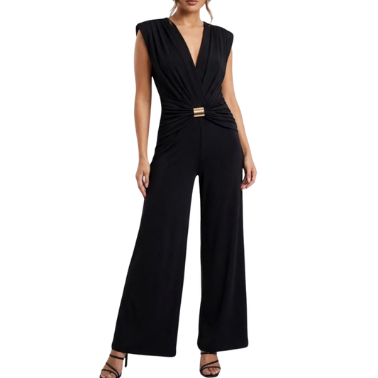 JUMPSUIT NEGRO CON BROCHE DORADO