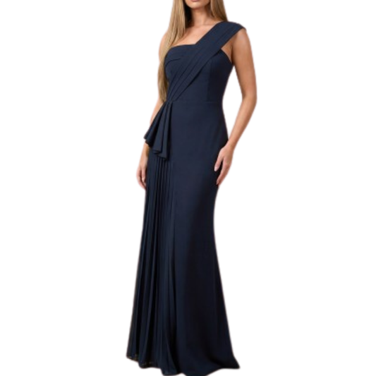 VESTIDO LARGO AZUL MARINO CON HOMBRO