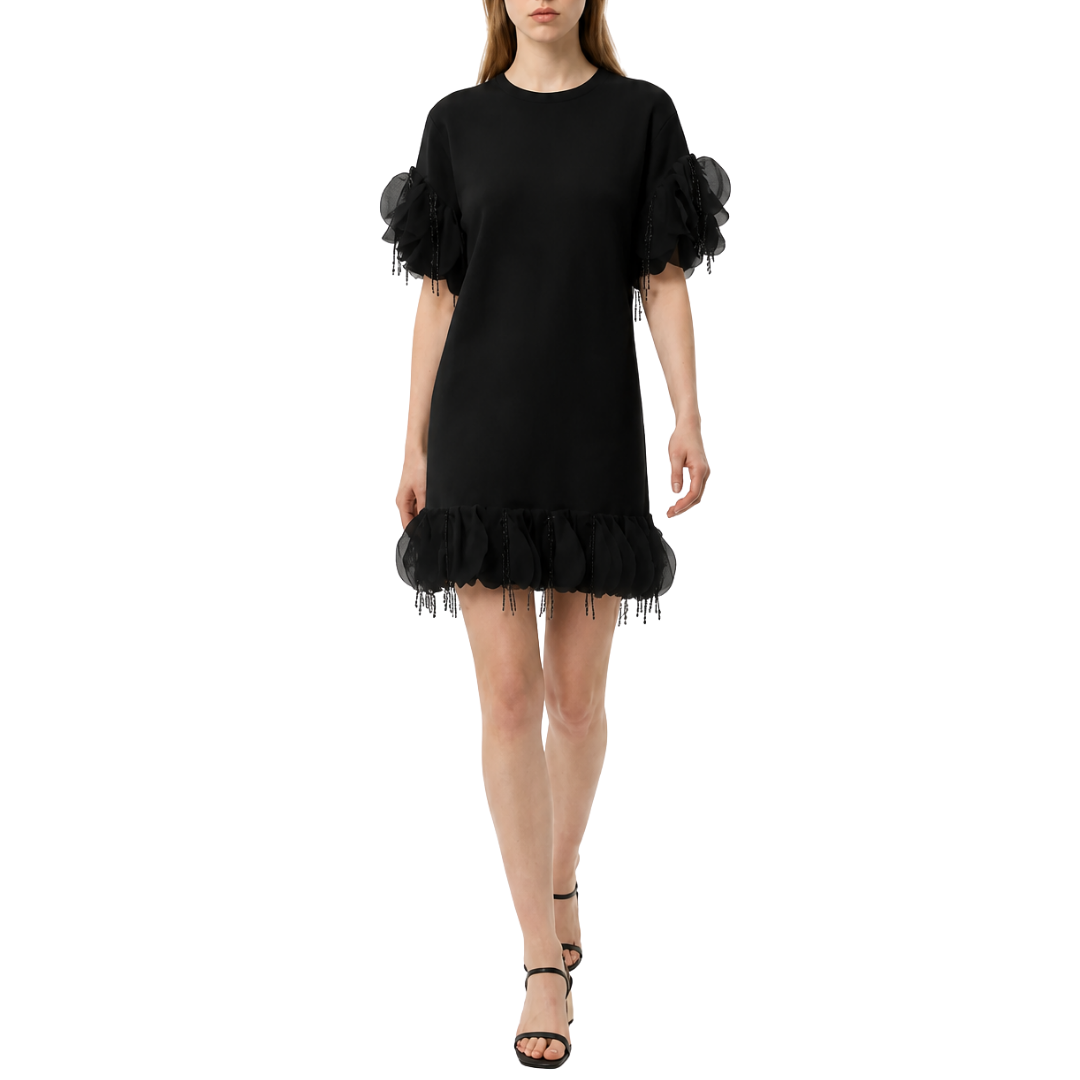VESTIDO CORTO NEGRO CON APLICACIONES